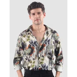 Beyoung Men Cream Abstract Tropical Print Shirt-picture-22