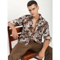 Beyoung Men Spread Collar Abstract Printed Cotton Casual Shirt-picture-31