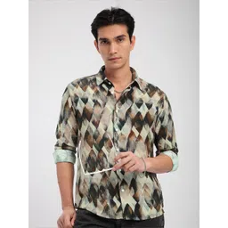Beyoung Men Spread Collar Abstract Printed Cotton Relaxed Fit Casual Shirt-picture-20