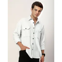 Beyoung Men Spread Collar Solid Cotton Relaxed Fit Casual Shirt-picture-14