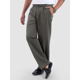 Beyoung Men Straight Fit Pleated Grey Cotton Twill Straight Fit Formal Trousers-picture-31