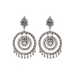 BEYTER German Silver Artificial Stones Studded Mirror Contemporary Drop Earrings-picture-13