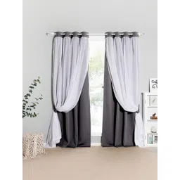 BFAM Grey & White 2 Pieces Black Out Thermal Insulated Door Curtains-picture-34