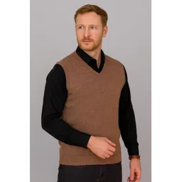 bfy Men Solid V Neck Beige Sweater-picture-12