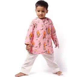 Bhaakur Infant Boys Printed Round Neck Long Sleeves Pure Silk Kurta And Pyjamas-picture-55