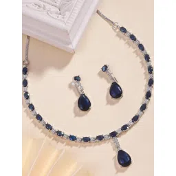 Bhagya Lakshmi Women Blue Zircon Necklace with Earrings Set-picture-25