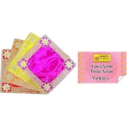 Bhakti2Shakti Fancy Satin Altar Cloth for God Idol, pooja, temple shelf, mandir | Size : 15x18 inch | Pack of 4 | Red Orange Pink Yellow | Embroidered Satin Pooja Chowki Mat-picture-32