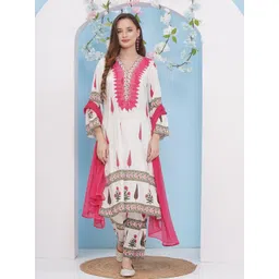 Bhama Couture Floral Printed V-Neck Straight Kurta With Palazzos & Dupatta-picture-24
