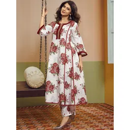 Bhama Couture Jennifer Winget Floral Printed Panelled A-Line Kurta with Palazzos-picture-38