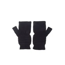 Bharatasya Men Black Solid Knitted Mitten Gloves-picture-35