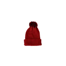 Bharatasya Men Maroon & Black Winter Pom-pom Beanie-picture-20