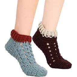 bharatasya Pack of 2, Authentic Hand Knitted thermal footie home Socks, woolen socks for winters.-picture-12