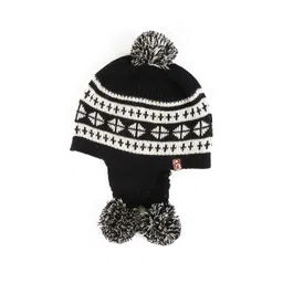 Bharatasya Unisex Kids Black & Off White Printed Acrylic Beanie Cap-picture-14