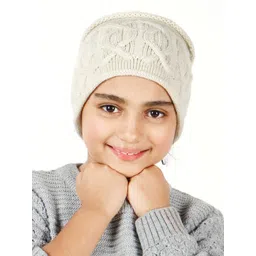 Bharatasya Unisex Kids White Cable knit Acrylic Beanie With Rolled Edges-picture-30