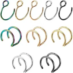 bharatbazaar 10PCS Fake Lip Piercing, Fake Lip Ring Without Piercing, Stainless Steel Fake Piercing Jewelry, Fake Nose Ring for Women, Non Pierced Earrings, Fake Piercing for Men and Women-picture-28