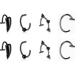 bharatbazaar 8PCS Fake Lip Piercing, Fake Lip Ring Without Piercing, Stainless Steel Fake Piercing Jewelry, Fake Nose Ring for Women, Non Pierced Earrings, Fake Piercing for Men and Women-picture-25
