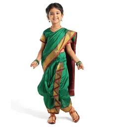 Bhartiya Paridhan Silk Nauvari Saree with Half Sleeves Zari Blouse - Green-picture-15