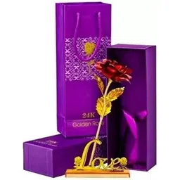 Red Rose With Love Stand Without Blue Carry Bag |Rose Day Gift Gold, Red Rose Artificial Flower with Pot-image-10