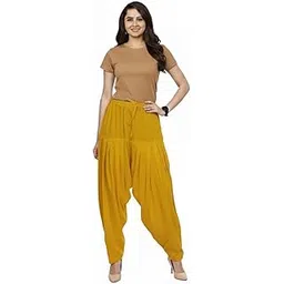 bhawani gift creations Women's Mustard Yellow Patiala Salwar, Traditional Punjabi Style Dhoti Pants, Drawstring Waist, Pleated Design-picture-37