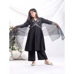 Bholukart Girls Ethnic Motifs Embroidered Panelled Thread Work Kurta with Palazzos & With Dupatta-picture-57