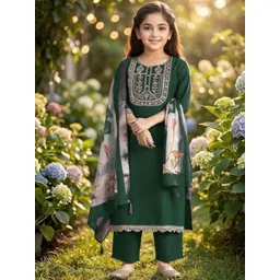 Bholukart Girls Ethnic Motifs Embroidered Regular Thread Work Kurta with Palazzos & With Dupatta-picture-24