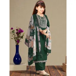 Bholukart Girls Ethnic Motifs Embroidered Regular Thread Work Kurta with Trousers & With Dupatta-picture-51