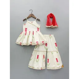 Bholukart Girls Floral Printed Regular Gotta Patti Raw Silk Top with Sharara & With Dupatta-picture-28