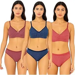 bhondubagus Women’s Cotton Printed Lingerie Set – Pack of 3 | Soft & Breathable Multicolor Bra and Panty Combo for Daily Comfort-picture-44