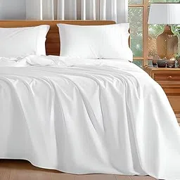 bhoomi impex Bedsheets for King Bed - Microfiber Plain King Size White Bed Sheet Include Pillow Cover, Ultra Soft | for Home, Hotel, Villa, Resort and Guest House_White Solid-picture-12