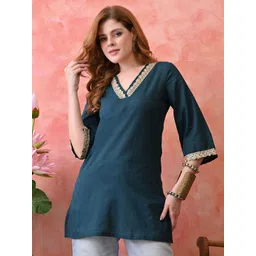 Bhuja Women Solid Lace Inserts V-Neck Top-picture-29