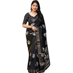 bhuwal fashion Women's Cotton Crepe Batik Print Saree With Blouse Piece (black)-picture-11