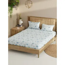 Bianca Blue Cotton Floral 210 TC King Bedsheet with 2 Pillow Covers-picture-30