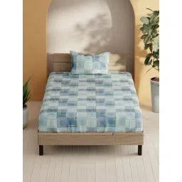 Bianca Blue Cotton Geometric 144 TC Single Bedsheet with 1 Pillow Cover-picture-14