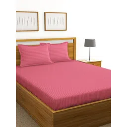 BIANCA Coral Striped 210 TC King Bedsheet with 2 Pillow Covers-picture-13