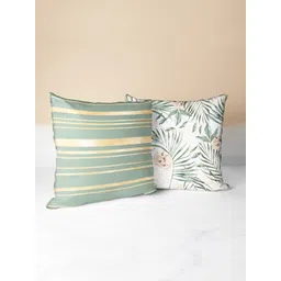 BIANCA Green & Beige Set Of 2 Floral Printed Square Cushion Covers-picture-21