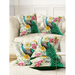 BIANCA Grey & Green Set of 5 Floral Digital Printed Square Cushion Covers-picture-10