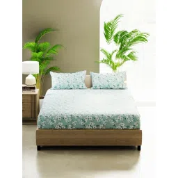 Bianca Home of Ora Blue Cotton Floral 135 TC Double Flat Bedsheet with 2 Pillow Covers-picture-41