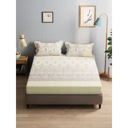 Bianca Isabella Yellow Cotton Printed 116 TC Double Flat Bedsheet with 2 Pillow Covers-picture-15