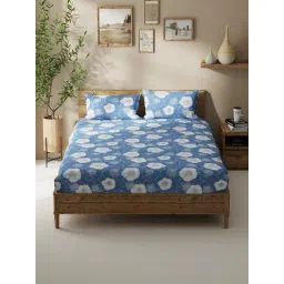 Bianca Lacasita Blue Cotton Floral 116 TC Double Flat Bedsheet with 2 Pillow Covers-picture-14