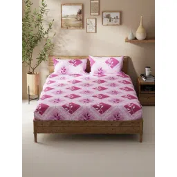 Bianca Lacasita Pink Cotton Floral 116 TC Double Flat Bedsheet with 2 Pillow Covers-picture-44