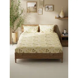 Bianca Lacasita Yellow Cotton Floral 116 TC Double Flat Bedsheet with 2 Pillow Covers-picture-36