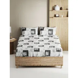 Bianca Palladium Grey Cotton Geometric 144 TC King Flat Bedsheet with 2 Pillow Covers-picture-29