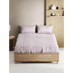 Bianca Palladium Mauve Cotton Printed 144 TC King Flat Bedsheet with 2 Pillow Covers-picture-27