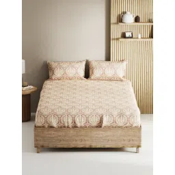 Bianca Palladium Rosemauve Cotton Geometric 144 TC King Flat Bedsheet with 2 Pillow Covers-picture-46