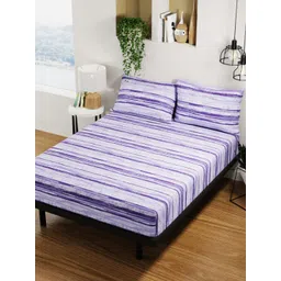 BIANCA Platinum Purple Striped 144 TC Pure Cotton Queen Bedsheet with 2 Pillow Covers-picture-18