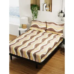 BIANCA Platium Brown & Yellow Printed Pure Cotton 144 TC Queen Bedsheet & 2 Pillow Covers-picture-28