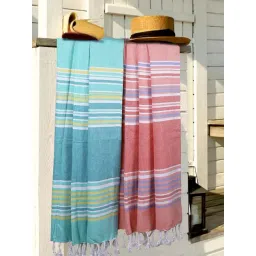 Bianca Red & Aqua 100% Cotton 230 GSM 'Jadore' Bath Towel - Set of 2-picture-14