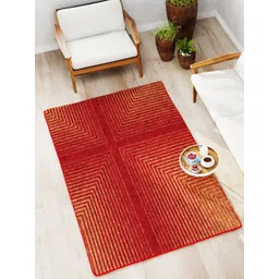 BIANCA Red & Beige Geometric Printed Anti-Skid Soft & Fluffy Rectangular Carpet-picture-39
