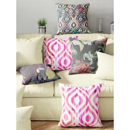 BIANCA Ruyal Black & Red 5 Pieces Printed Square Cushion Covers-picture-32
