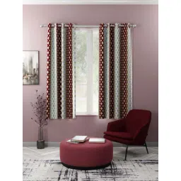 Bianca SANTORO Beige & Maroon Faux Silk 5 Ft. Window Curtain - Set of 2-picture-41